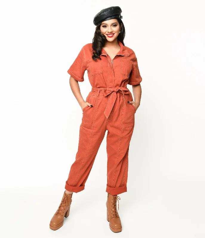 Rust Denim Utility Jumpsuit European