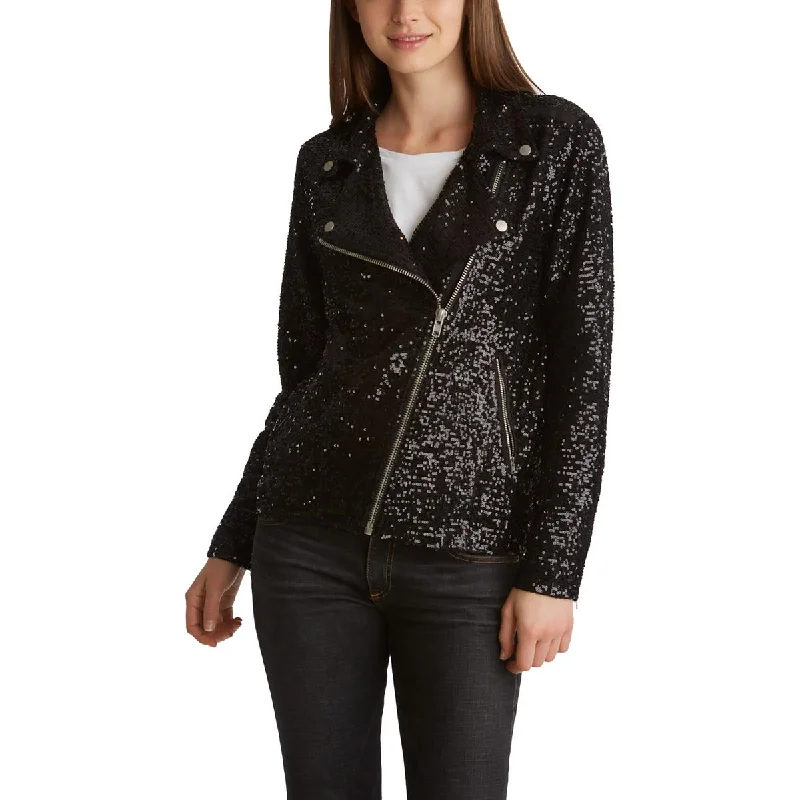Adyson Parker Womens Sequined Long Sleeves Motorcycle Jacket Refined Women's Hand - crafted