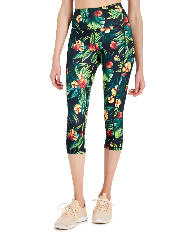ID Ideology Womens Tropical Side Pocket Cropped Leggings Monochromatic Office Style