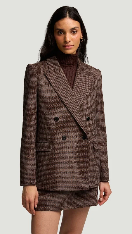 Peak Lapel Blazer in Viscose Blend | Brown/Camel Houndstooth garde