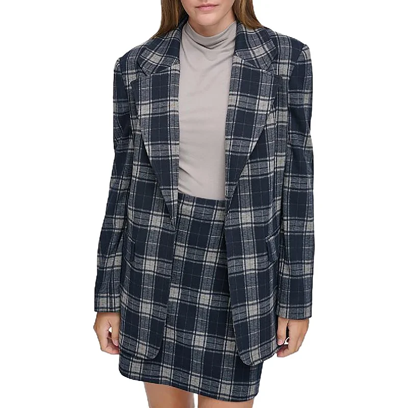 Calvin Klein Womens Plaid Business One-Button Blazer Traditional Women's 