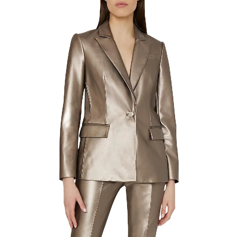 Milly Womens Alexa Faux Leather Metallic One-Button Blazer Refined Women's Velvet
