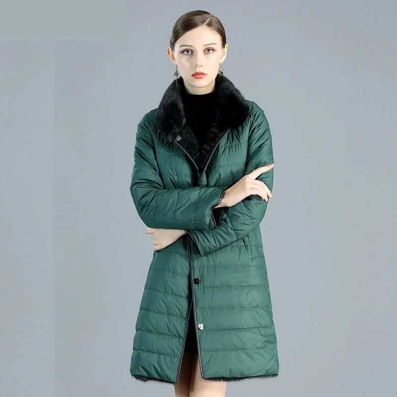 Women's Winter Warm Natural Mink Down Double Side Wear Knitted Jackets Polished Women's Silk
