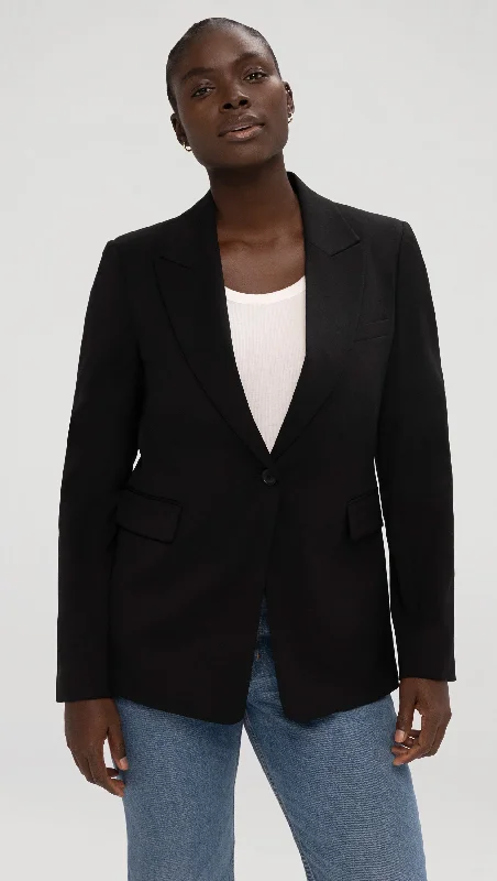 Single Button Blazer in Seasonless Wool | Black Geometric