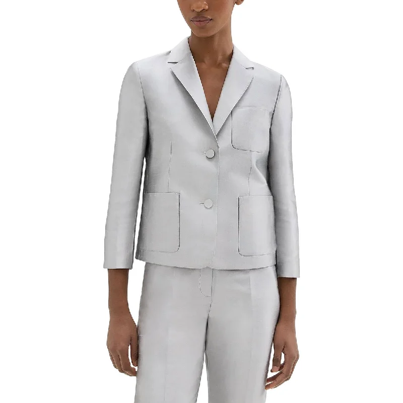 Theory Womens Metallic Pocketed Two-Button Blazer Bold Women's Animal Print