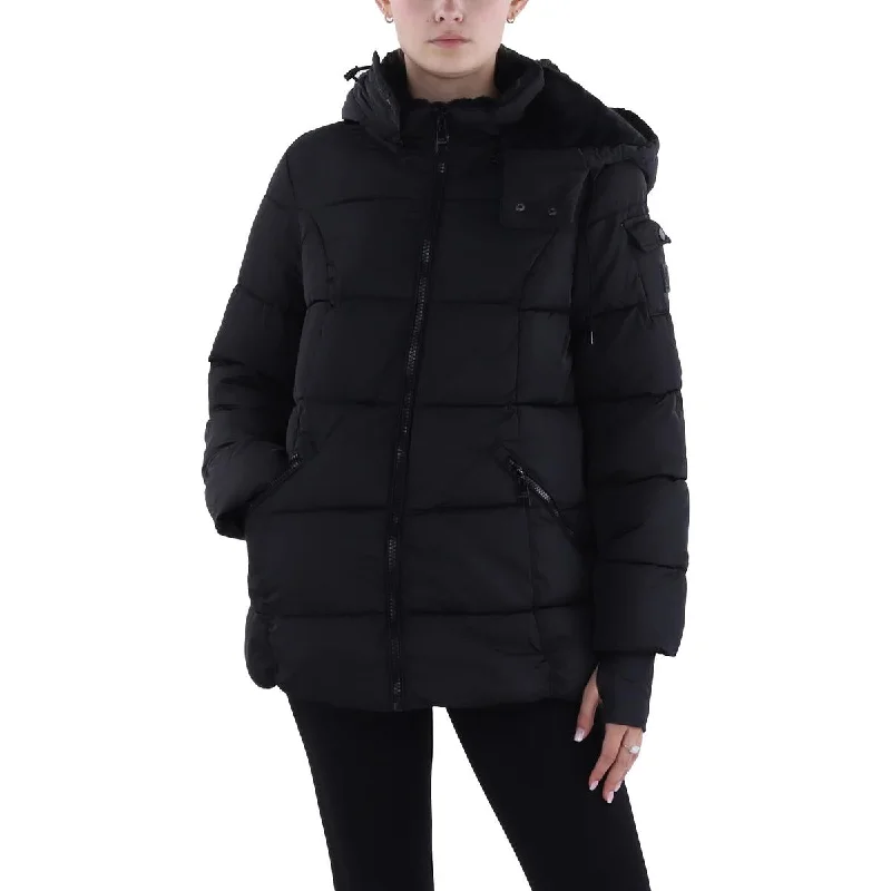 Steve Madden Womens Faux Fur Lined Quilted Puffer Jacket Preppy Women's College