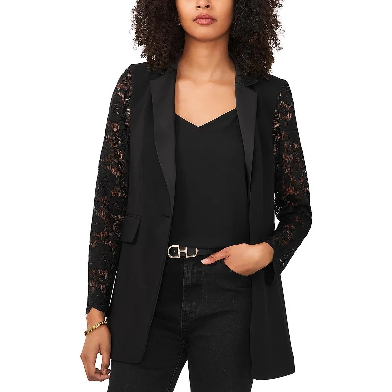 Vince Camuto Womens Mixed Media Lace Sleeve One-Button Blazer Sleek Women's 