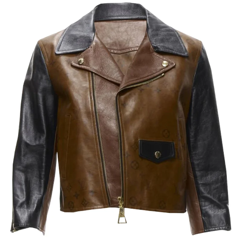 Louis Vuitton Tattoo Monogram cropped calfskin leather biker jacket Casual Women's Japanese 