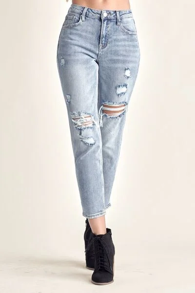 RISEN Distressed Slim Cropped Jeans Dapper Women's Bow - adorned