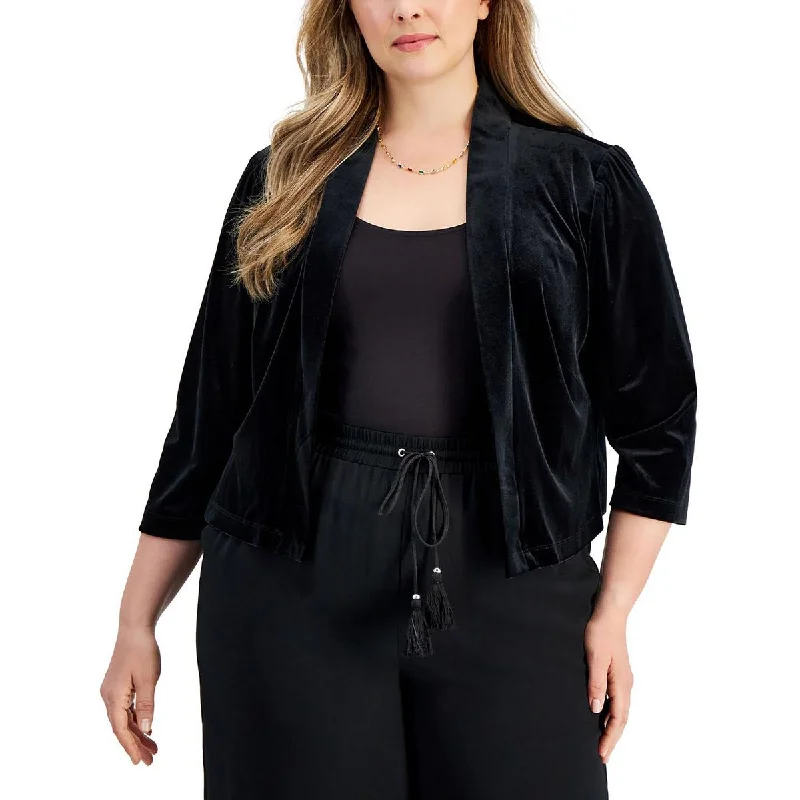 Connected Apparel Womens Petites Velvet Dressy Open-Front Blazer Dynamic Women's High - energy