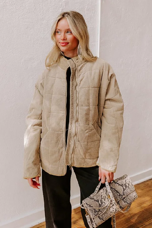 Cozy Moment Corduroy Jacket in Warm Taupe Cool Women's Distressed