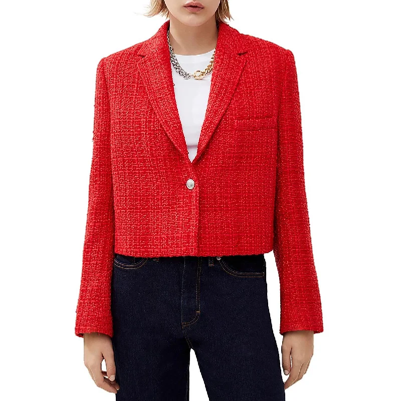 French Connection Womens Tweed Cropped One-Button Blazer Vacation
