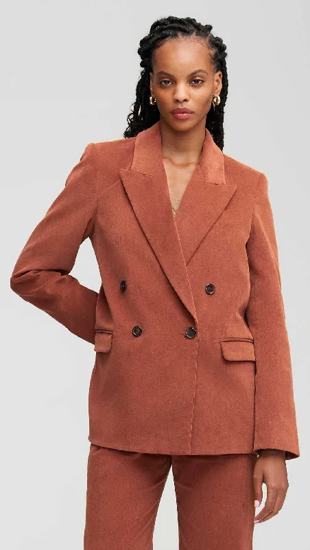 Peak Lapel Blazer in Corduroy | Cognac Dynamic Women's High - energy