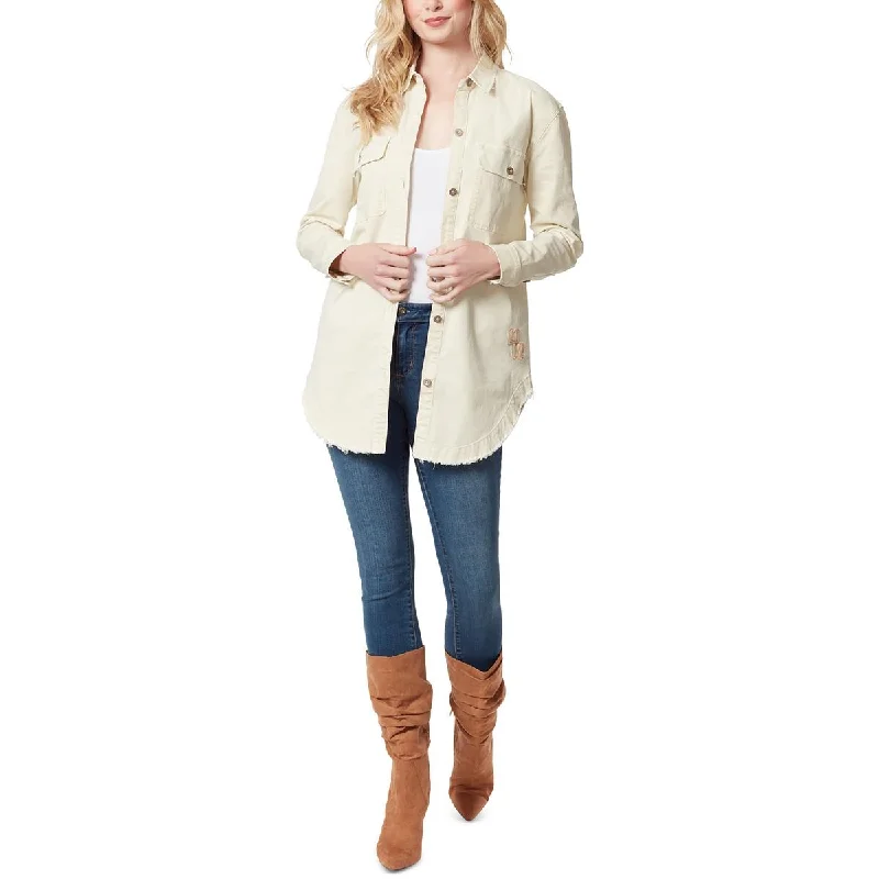 Jessica Simpson Womens Tenley Lightweight Overshirt Shirt Jacket Unique Women's Upcycled