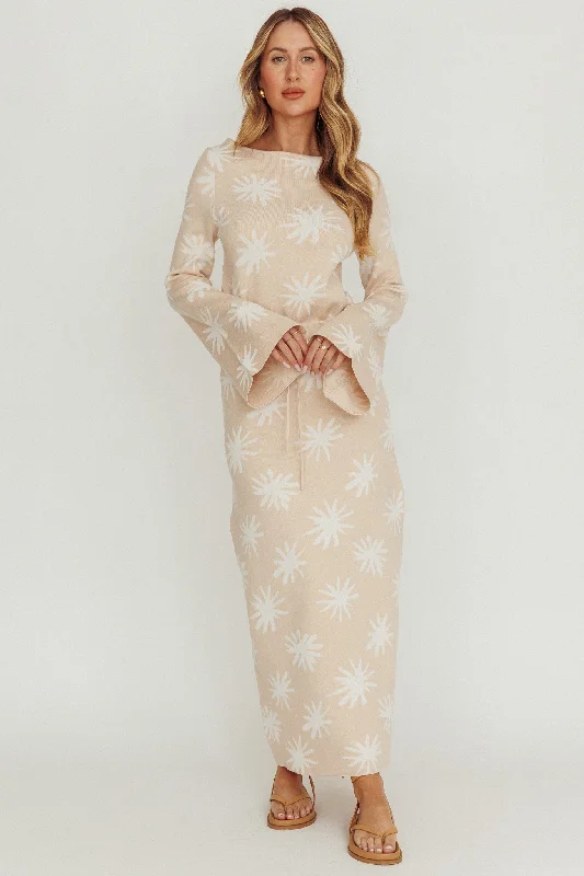 Orleans Star Print Knit Maxi Dress Sand Stylish Women's Tropical 