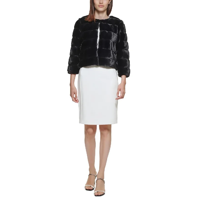 Calvin Klein Womens Crop Faux Fur Bolero Artistic Women's Hand - painted