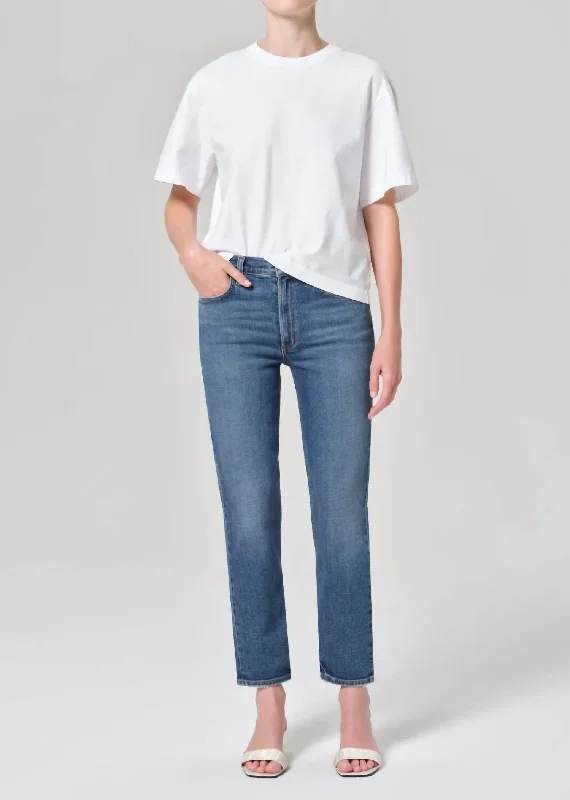 Kye Mid Rise Straight Crop Jeans In Dark Indigo Sustainable Organic