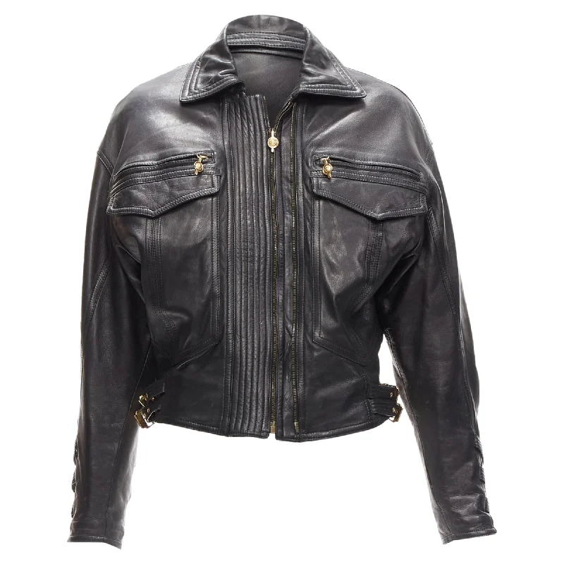 Gianni Versace S&M leather bondage buckle bomber Trendy Women's 