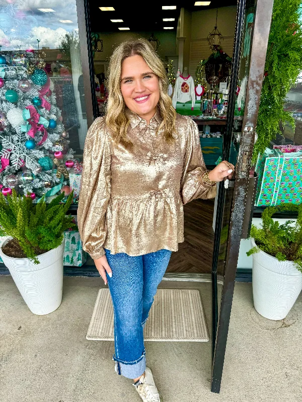 Gold Shimmer Bow Top Refined Women's Classic 