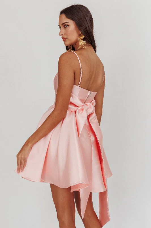 Athens Flared Bow Mini Dress Blush Elegant Women's 