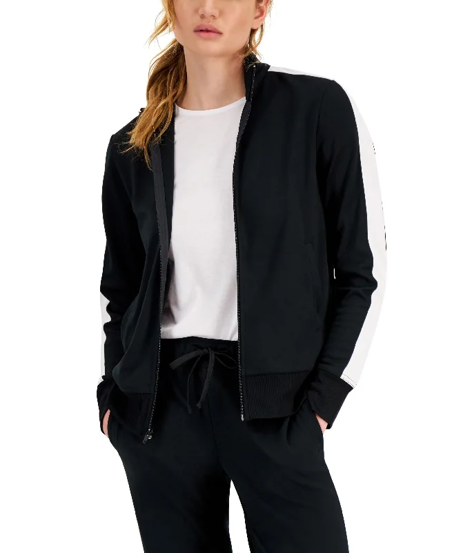 ID Ideology Womens Zip Striped Sleeve Track Jacket Athletic Women's High - 