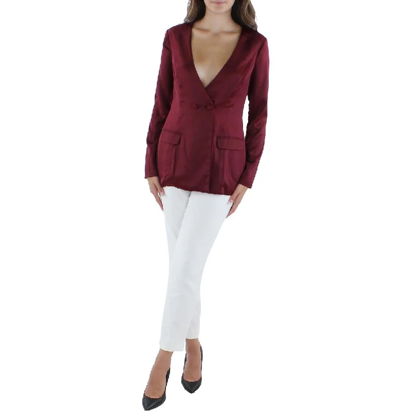 City Studio Womens Juniors Satin Open Back One-Button Blazer Minimalist Women's Casual