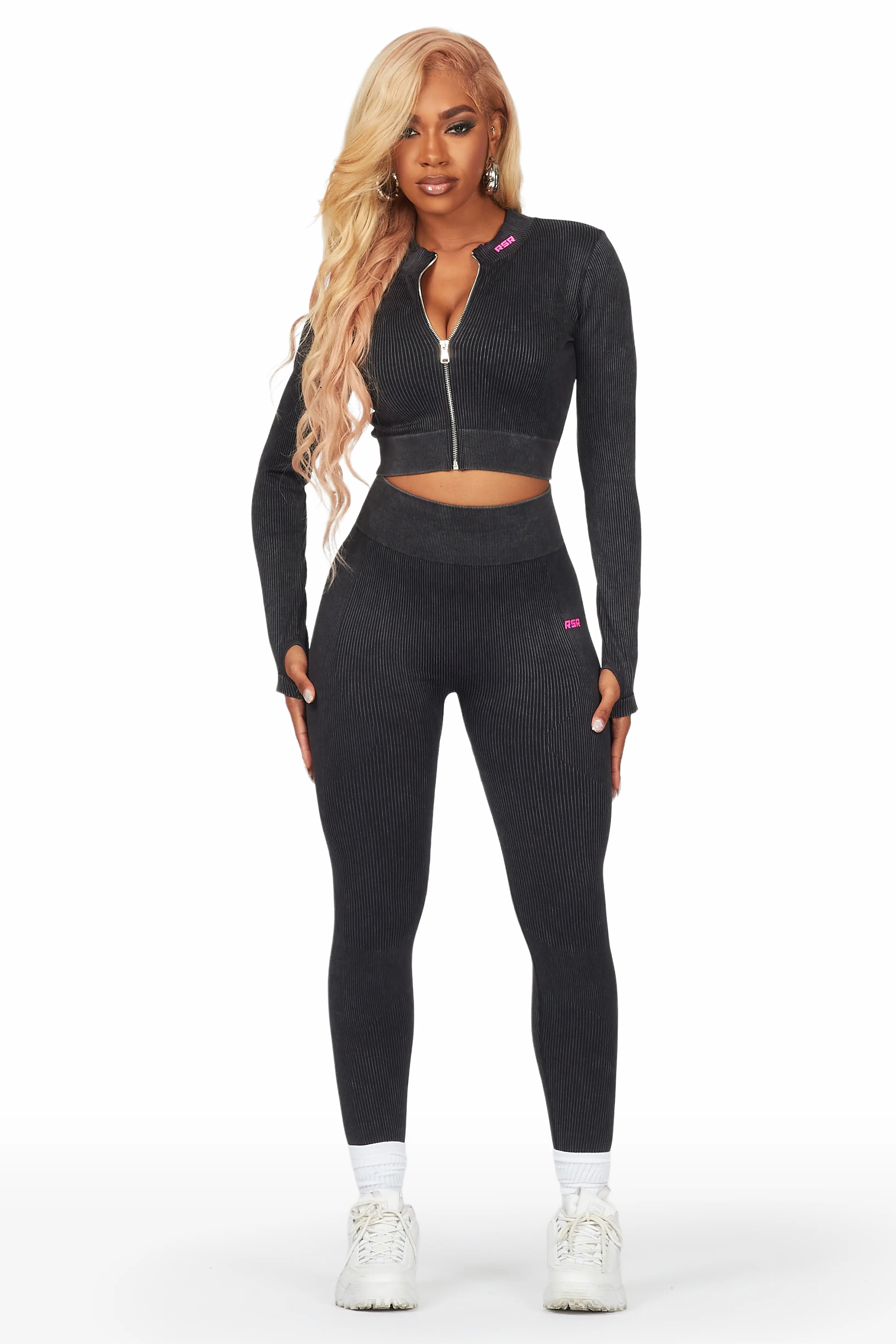 Nyala Black Mineral Wash Active Set Youthful Women's Anime - inspired