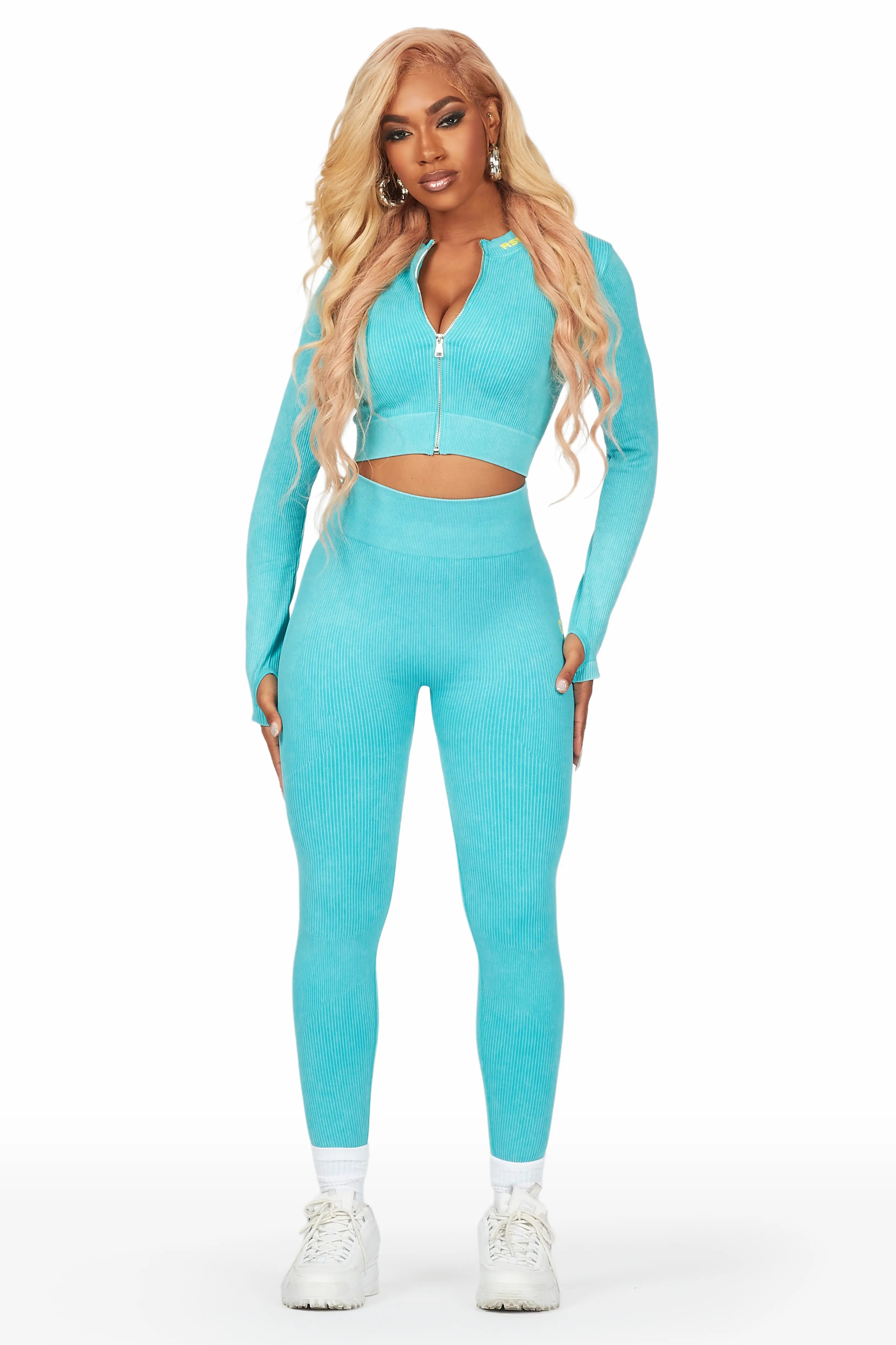 Nyala Teal Mineral Wash Active Set Luxurious Women's High -  end