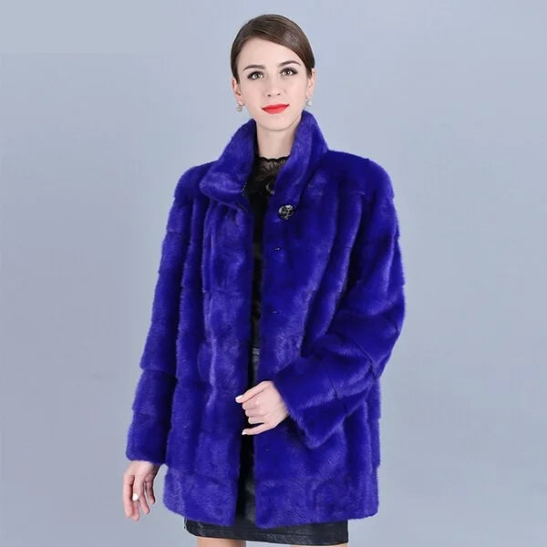 Women's Winter Warm Genuine Mink Fur Silk Cotton Thick Striped Jackets Bohemian Women's Free