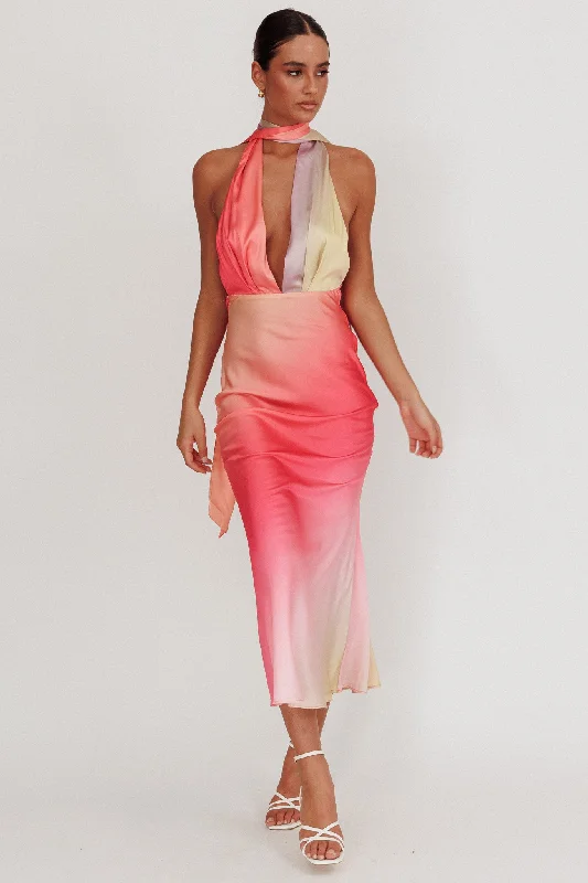 Italia Azure Halterneck Maxi Dress Tangerine Sustainable Organic