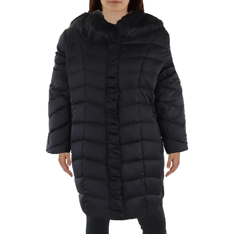 Tahari Womens Plus Insulated Faux Fur Trim Puffer Jacket Practical Women's Multi - 