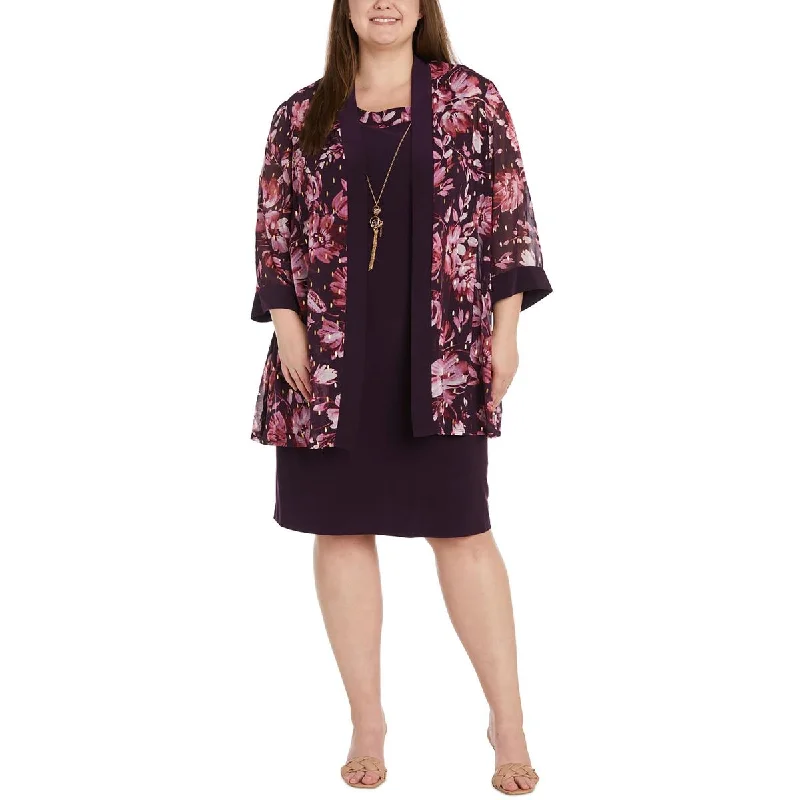 R&M Richards Womens Plus Chiffon Floral Duster Blazer Adventure