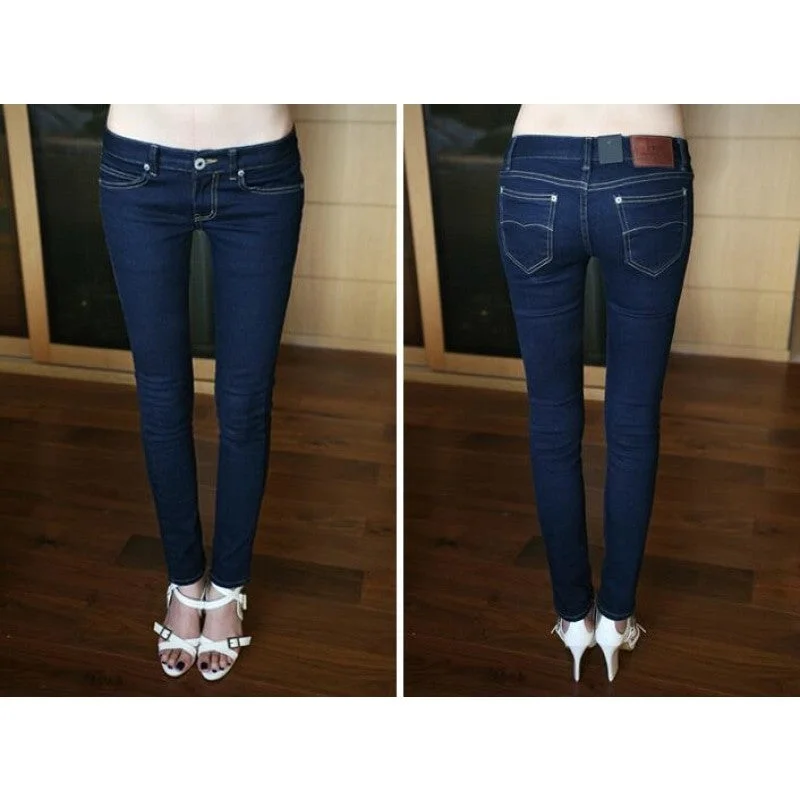 Women's Cotton Low Waist Zipper Fly Office Lady Pencil Fit Skinny Jeans Polished Women's Silk