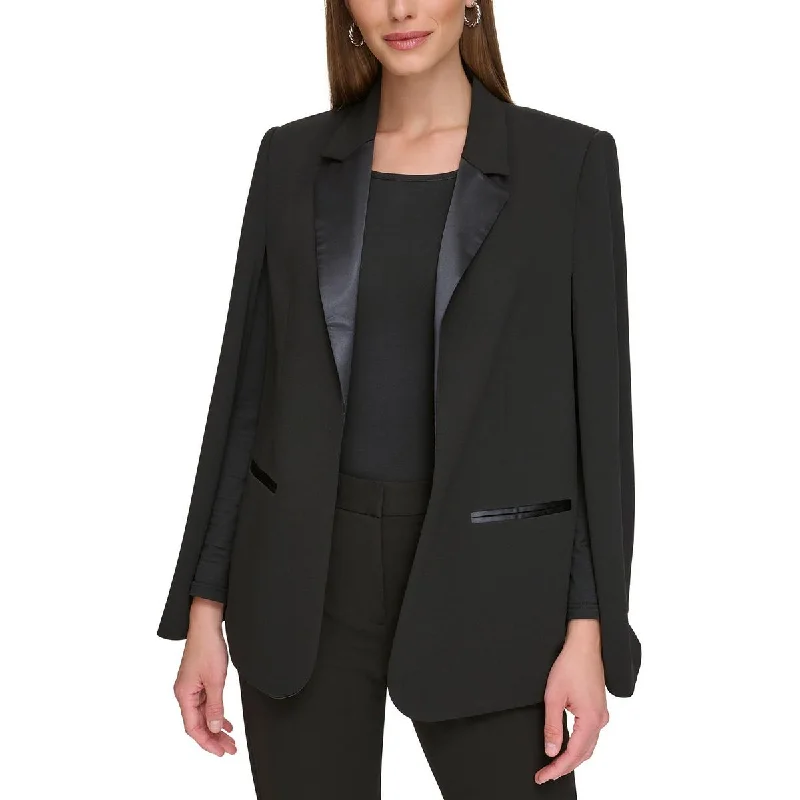 DKNY Womens Petites Solid Collared Open-Front Blazer Feminine Women's Soft 