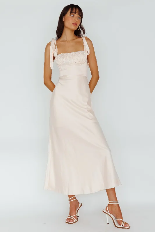 Pennelope Tied Shoulder Maxi Dress Ivory Sporty Women's Tennis