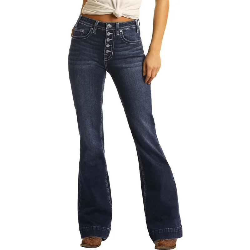 Rock & Roll Womens High Rise Extra Stretch Button Fly Trouser Jeans - W8H4165-43 Earthy Women's Hemp - based