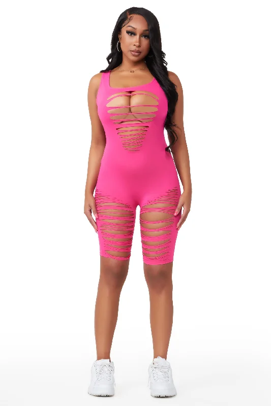 Cut My Heart Into Pieces Fuchsia Slashed Romper Hip Women's Urban