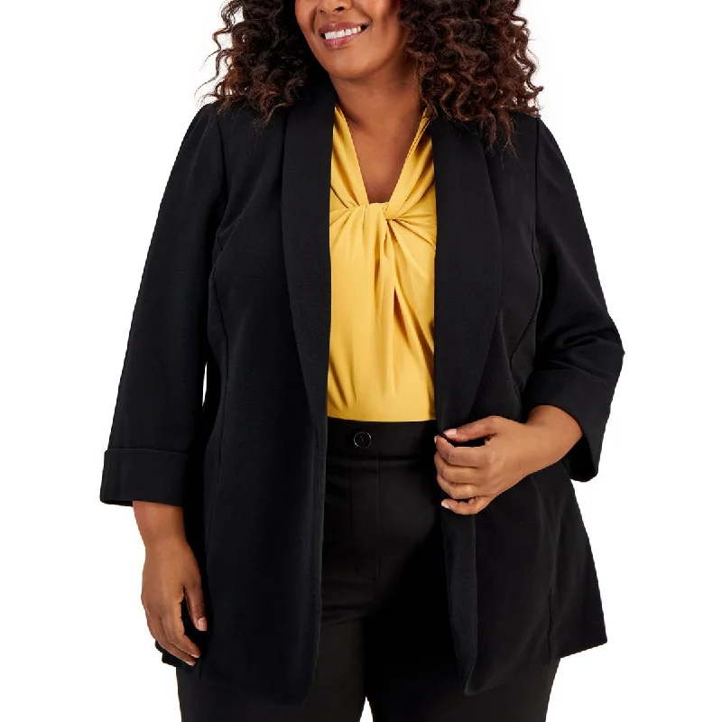 Kasper Womens Plus Solid Office Open-Front Blazer Sleek Women's Metallic