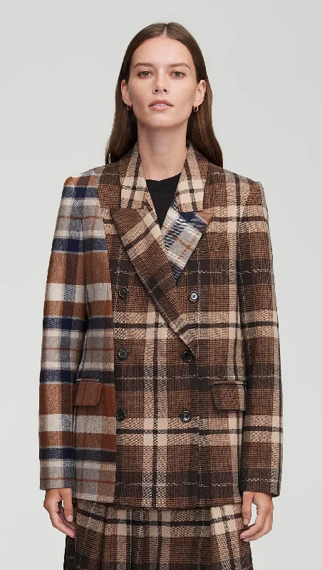 Patchwork Peak Lapel Blazer in Wool Plaid | Brown Plaid Bohemian Women's Free