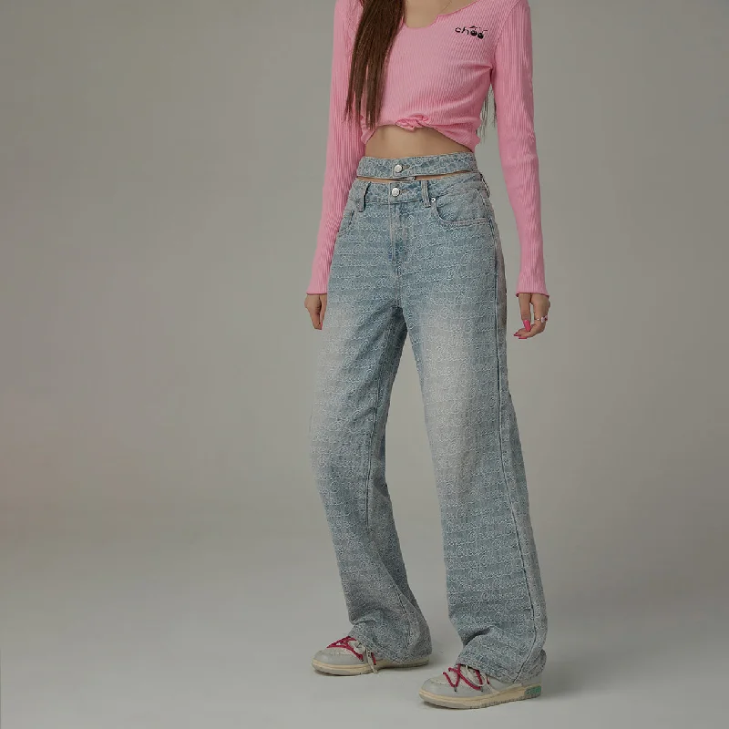 Waist Slit Wide Straight Denim Jeans Earthy Women's Hemp - based