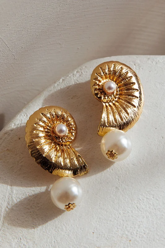 Memoir Shell and Pearl Earrings Gold Practical Women's Multi - 