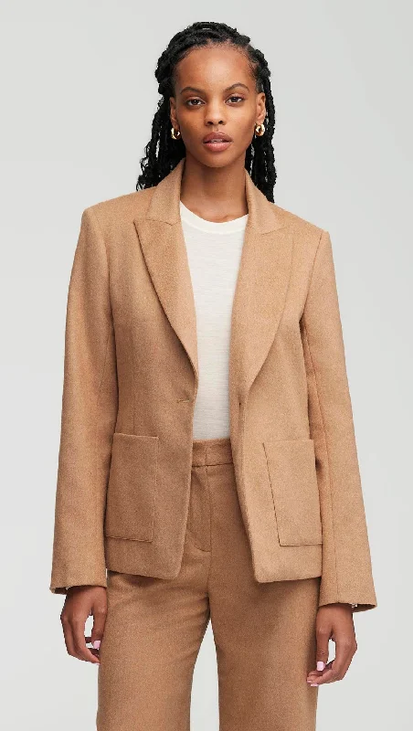Patch Pocket Blazer in Textured Wool | Camel Minimalist Women's Casual