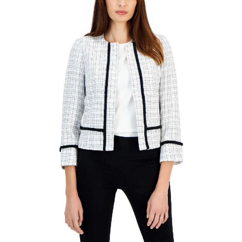 Kasper Womens Petites Plaid Collarless Open-Front Blazer Elegant Women's 