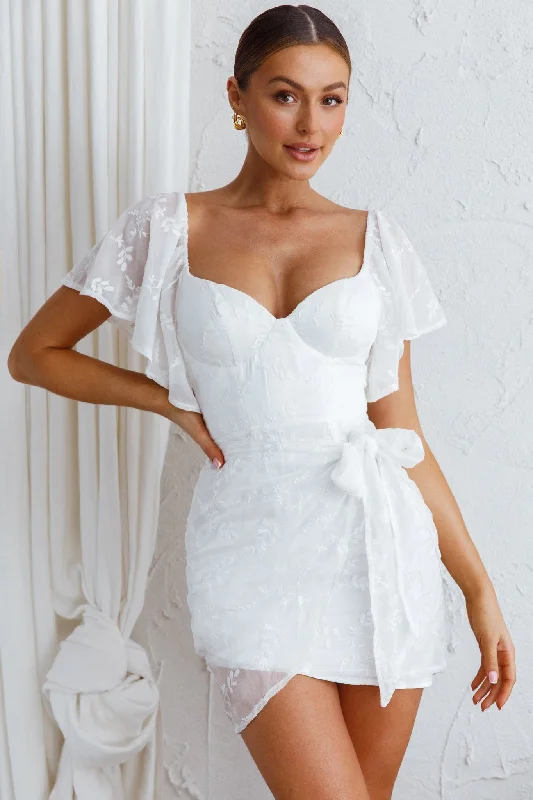 Aphrodite Molded Bust Angel Sleeve Wrap Dress Embroidered White Classic Women's Pin - striped