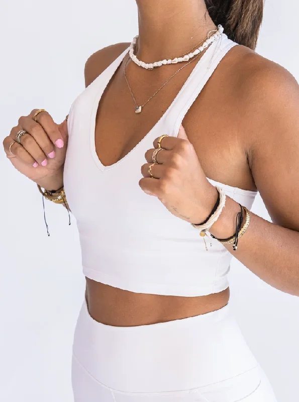 V Neck Bra Top - White Dynamic Women's High - energy