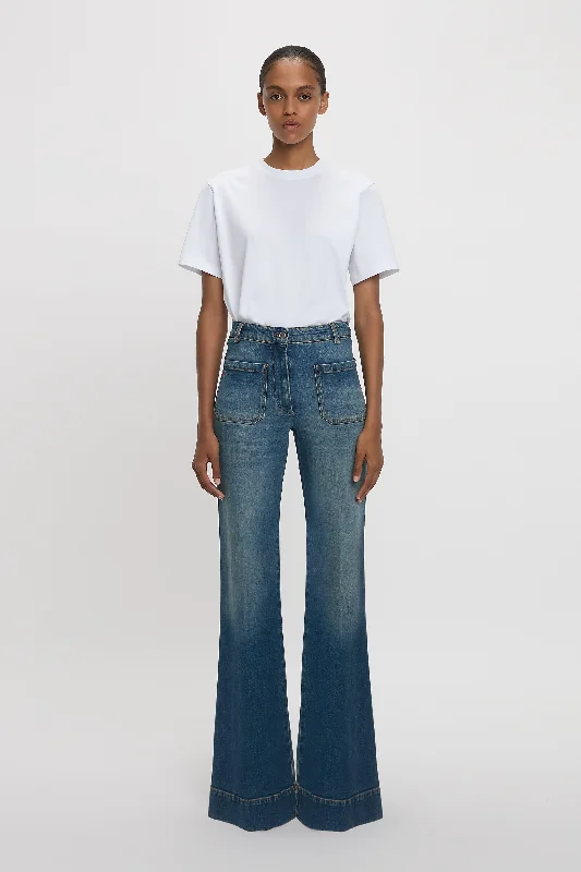 Exclusive Alina High Waisted Jean In Mid Blue Monochromatic All - in - one