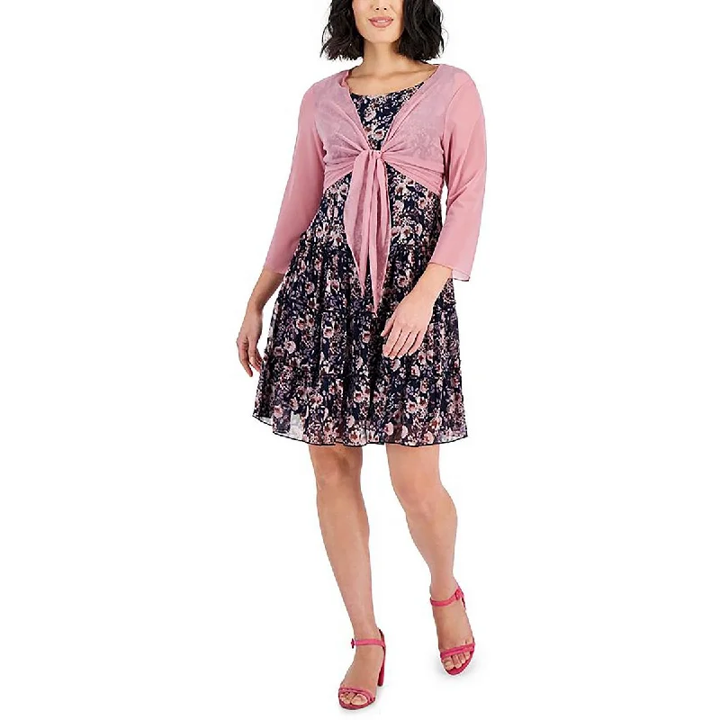 Connected Apparel Womens Petites Mesh Tie Front Bolero Preppy Women's College