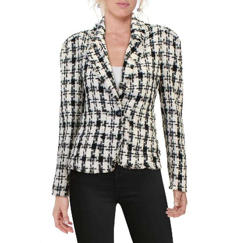 Aqua Womens Tweed Puff Sleeve One-Button Blazer Hip Women's Retro
