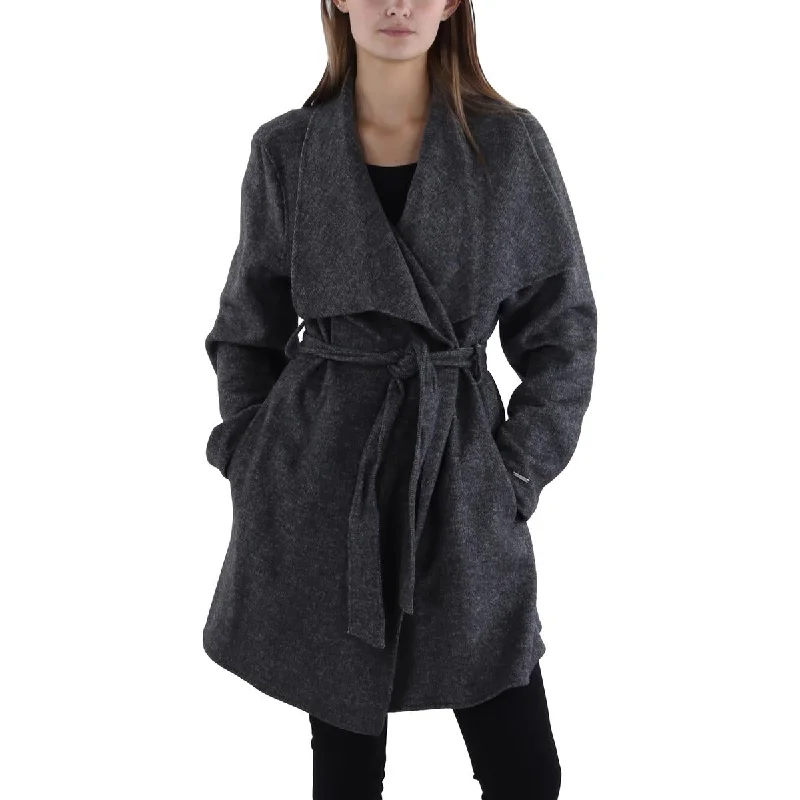 Tahari Womens Wool Blend Heathered Wrap Coat Youthful Women's Pop