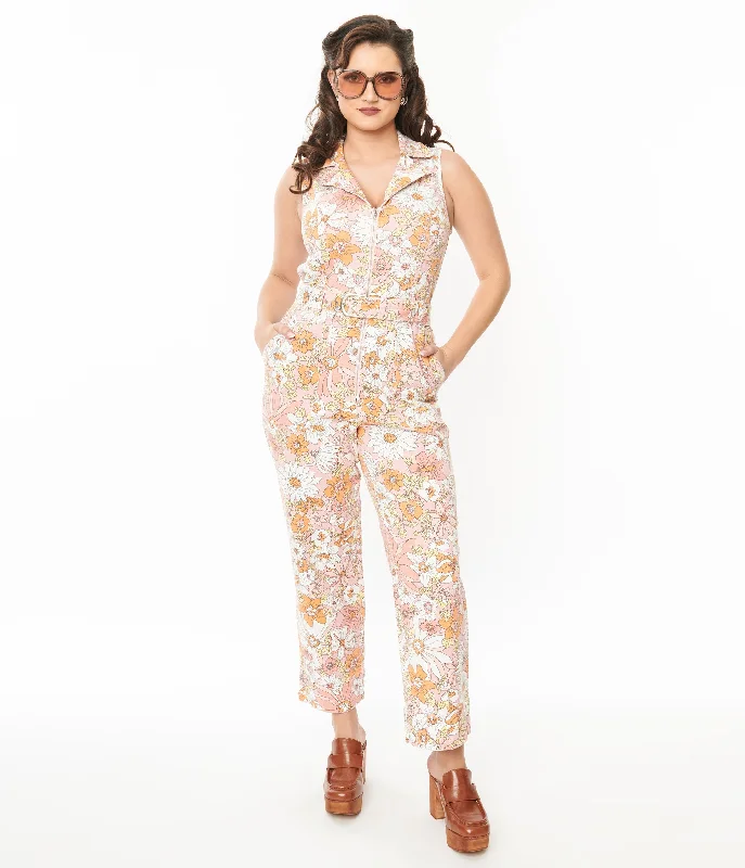 Apricot Floral Belted Jumpsuit Cozy Women's Winter